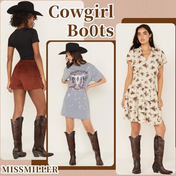 ⚡Women's Brown Knee High Cowgirl Boots with Retro Floral Embroidered Chunky Heel - Picture 5 of 6